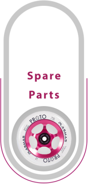 A rectangle with rounded corners and the text spare parts and a scooter wheel